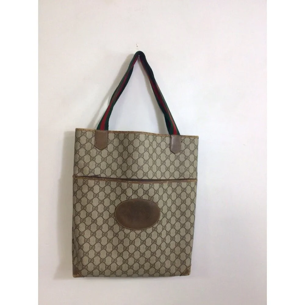 Gucci Vintage Tote Bag Shoulder Bag Handbag GG Authentic